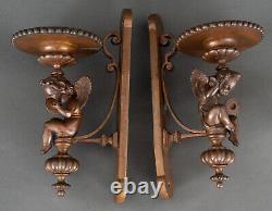 Paire d'appliques en bronze Napoléon III décor Amour aux cymbales XIXe H5182