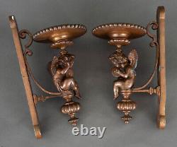 Paire d'appliques en bronze Napoléon III décor Amour aux cymbales XIXe H5182