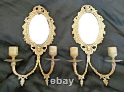 Paire d'appliques en bronze doré deux bras de lumière fond de miroir XIXe siècle