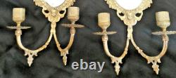 Paire d'appliques en bronze doré deux bras de lumière fond de miroir XIXe siècle