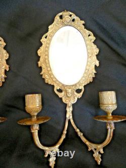 Paire d'appliques en bronze doré deux bras de lumière fond de miroir XIXe siècle