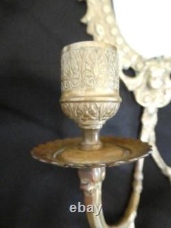 Paire d'appliques en bronze doré deux bras de lumière fond de miroir XIXe siècle