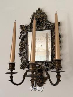 Paire d'appliques miroir vénitien bronze mascaron baroque XIXe / Napoléon III