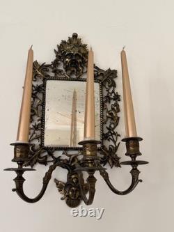 Paire d'appliques miroir vénitien bronze mascaron baroque XIXe / Napoléon III