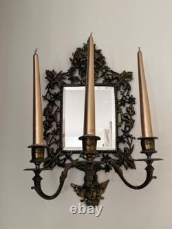 Paire d'appliques miroir vénitien bronze mascaron baroque XIXe / Napoléon III