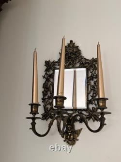 Paire d'appliques miroir vénitien bronze mascaron baroque XIXe / Napoléon III