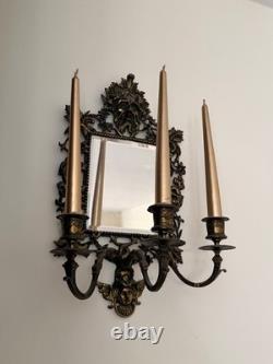 Paire d'appliques miroir vénitien bronze mascaron baroque XIXe / Napoléon III