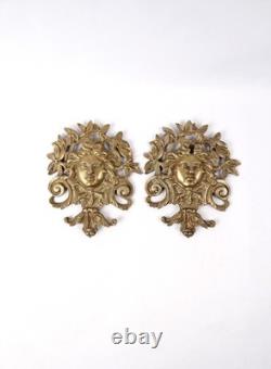 Paire d'entrées de serrure bronze d'ameublement mascarons féminins XIXe