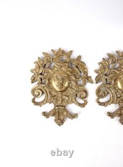 Paire d'entrées de serrure bronze d'ameublement mascarons féminins XIXe