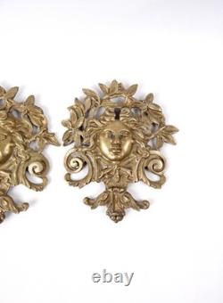 Paire d'entrées de serrure bronze d'ameublement mascarons féminins XIXe