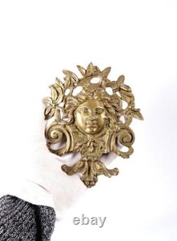 Paire d'entrées de serrure bronze d'ameublement mascarons féminins XIXe