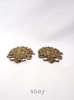 Paire d'entrées de serrure bronze d'ameublement mascarons féminins XIXe
