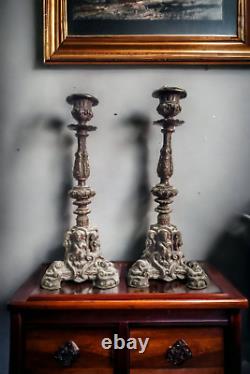 Paire de BOUGEOIR en Regule a patine brune style NAPOLEON III XIXe siecle