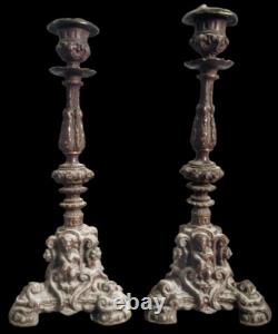 Paire de BOUGEOIR en Regule a patine brune style NAPOLEON III XIXe siecle