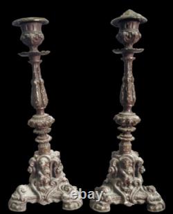 Paire de BOUGEOIR en Regule a patine brune style NAPOLEON III XIXe siecle