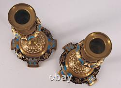 Paire de Bougeoirs Napoléon III Bronze et Émaux Cloisonnés XIXe Siècle