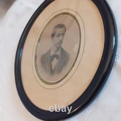 Paire de Cadres ovales noirs anciens napoléon III XIX° Antique black oval frames