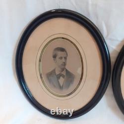 Paire de Cadres ovales noirs anciens napoléon III XIX° Antique black oval frames