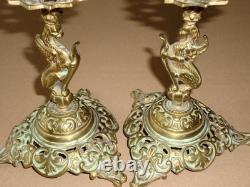 Paire de Chandeliers Bougeoirs XIXè Dragon ailé Griffon Hippogriffe Napoléon III