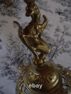 Paire de Chandeliers Bougeoirs XIXè Dragon ailé Griffon Hippogriffe Napoléon III