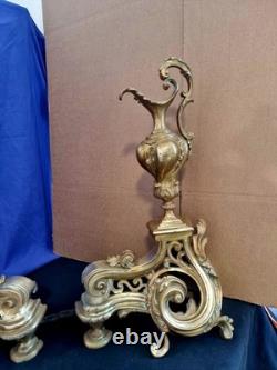 Paire de Chenets en bronze doré aiguières style Louis XV cheminée XIX Napoléon