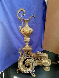 Paire de Chenets en bronze doré aiguières style Louis XV cheminée XIX Napoléon