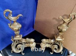 Paire de Chenets en bronze doré aiguières style Louis XV cheminée XIX Napoléon