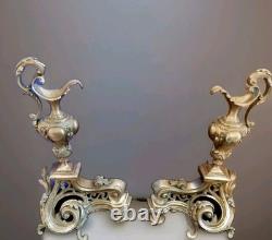 Paire de Chenets en bronze doré aiguières style Louis XV cheminée XIX Napoléon