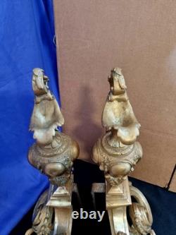 Paire de Chenets en bronze doré aiguières style Louis XV cheminée XIX Napoléon