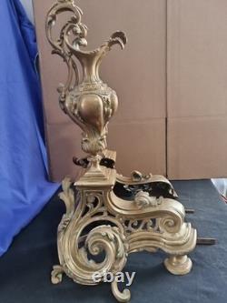 Paire de Chenets en bronze doré aiguières style Louis XV cheminée XIX Napoléon