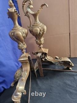 Paire de Chenets en bronze doré aiguières style Louis XV cheminée XIX Napoléon