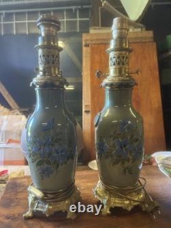 Paire de Lampe à Pétrole Oil Lamp Ancien XIX Napoléon III Huile Empire