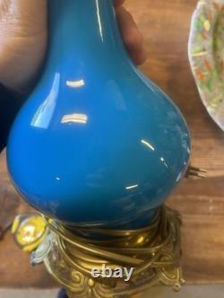 Paire de Lampe à Pétrole Oil Lamp Ancien XIX Napoléon III Huile Empire Opaline