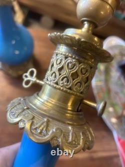 Paire de Lampe à Pétrole Oil Lamp Ancien XIX Napoléon III Huile Empire Opaline