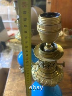 Paire de Lampe à Pétrole Oil Lamp Ancien XIX Napoléon III Huile Empire Opaline