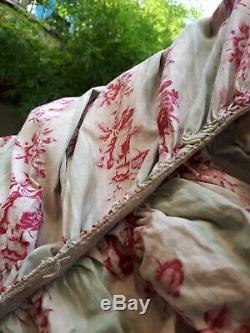 Paire de Rideaux Anciens ciel de lit baldaquin coton imprimé Napoléon III XIXe