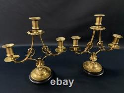 Paire de bouts de table bougeoirs en bronze sur socle onyx XIXe Napoléon III