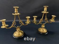 Paire de bouts de table bougeoirs en bronze sur socle onyx XIXe Napoléon III