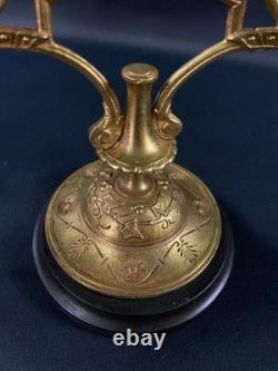 Paire de bouts de table bougeoirs en bronze sur socle onyx XIXe Napoléon III