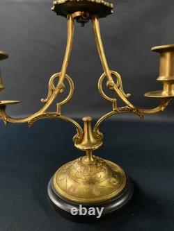 Paire de bouts de table bougeoirs en bronze sur socle onyx XIXe Napoléon III
