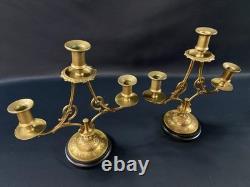 Paire de bouts de table bougeoirs en bronze sur socle onyx XIXe Napoléon III
