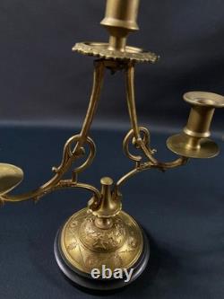 Paire de bouts de table bougeoirs en bronze sur socle onyx XIXe Napoléon III