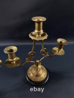 Paire de bouts de table bougeoirs en bronze sur socle onyx XIXe Napoléon III