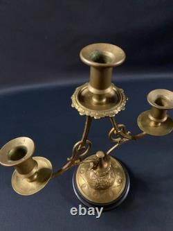 Paire de bouts de table bougeoirs en bronze sur socle onyx XIXe Napoléon III
