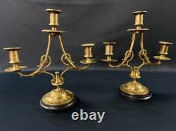 Paire de bouts de table bougeoirs en bronze sur socle onyx XIXe Napoléon III