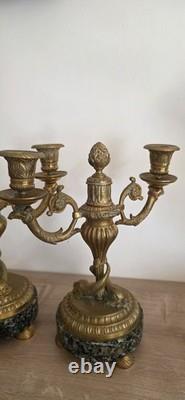 Paire de candélabres bronze XIXe Napoléon III -Marbre vert -Style Louis XVI 26cm