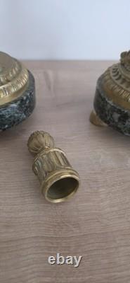 Paire de candélabres bronze XIXe Napoléon III -Marbre vert -Style Louis XVI 26cm