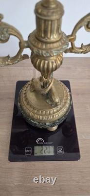 Paire de candélabres bronze XIXe Napoléon III -Marbre vert -Style Louis XVI 26cm