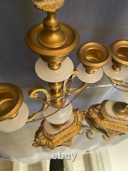 Paire de candélabres chandeliers métal doré et albâtre XIXe Napoléon III