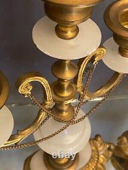 Paire de candélabres chandeliers métal doré et albâtre XIXe Napoléon III